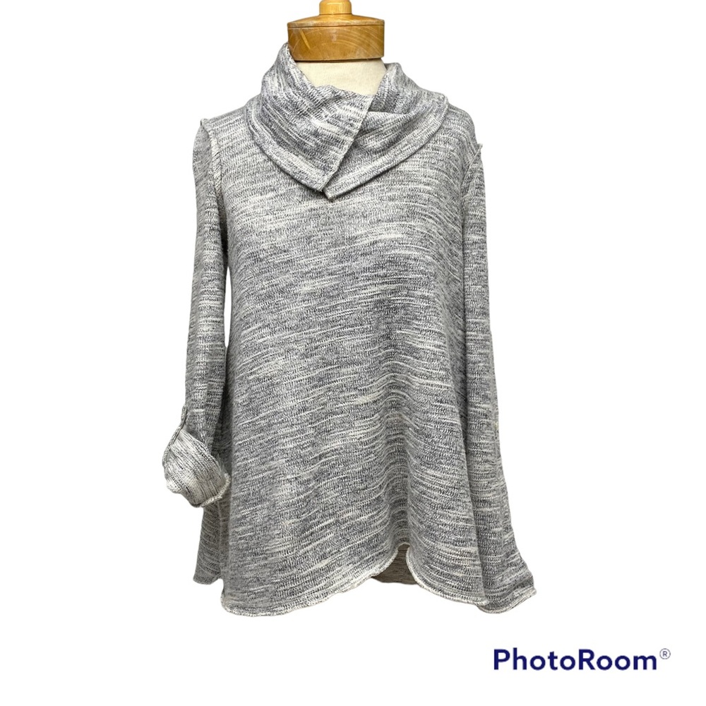 Chelsea & Violet Womens Small Sweater Cowl Neck Pullover Heather Gray White Warm